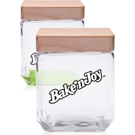 BPCAN09 - 41 oz. Apothecary Square Glass Candy Jars with Wooden Lid