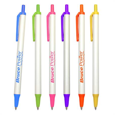 EM-NI70BRIGHTS - The Orlando Value Click Stick Pen W/ White Barrel