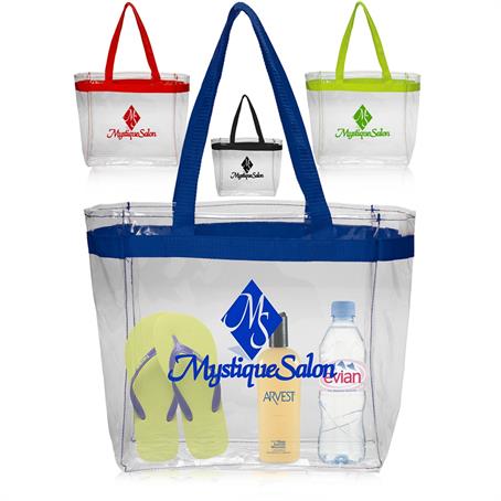 ICLBUS132 - Color Handles Clear Plastic Tote Bags