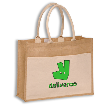 IJBUS769 - Large Grocery Jute Tote Bags w/ Front Pocket