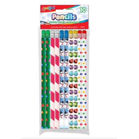 IL-66704 - Set Of 10 Holiday Theme #2 Hb Fashion Pencils With Eraser