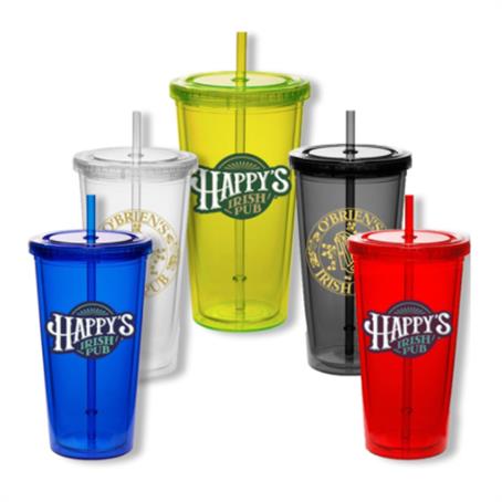 BP170 - 20 oz. Double Wall Durable Acrylic Tumblers With Straws